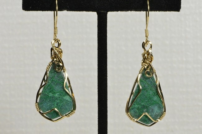 Handmade 14k Gold Filled Chrysocolla Earrings, Wire Wrapped Teardrop Jewelry