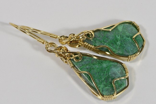 Handmade 14k Gold Filled Chrysocolla Earrings, Wire Wrapped Teardrop Jewelry