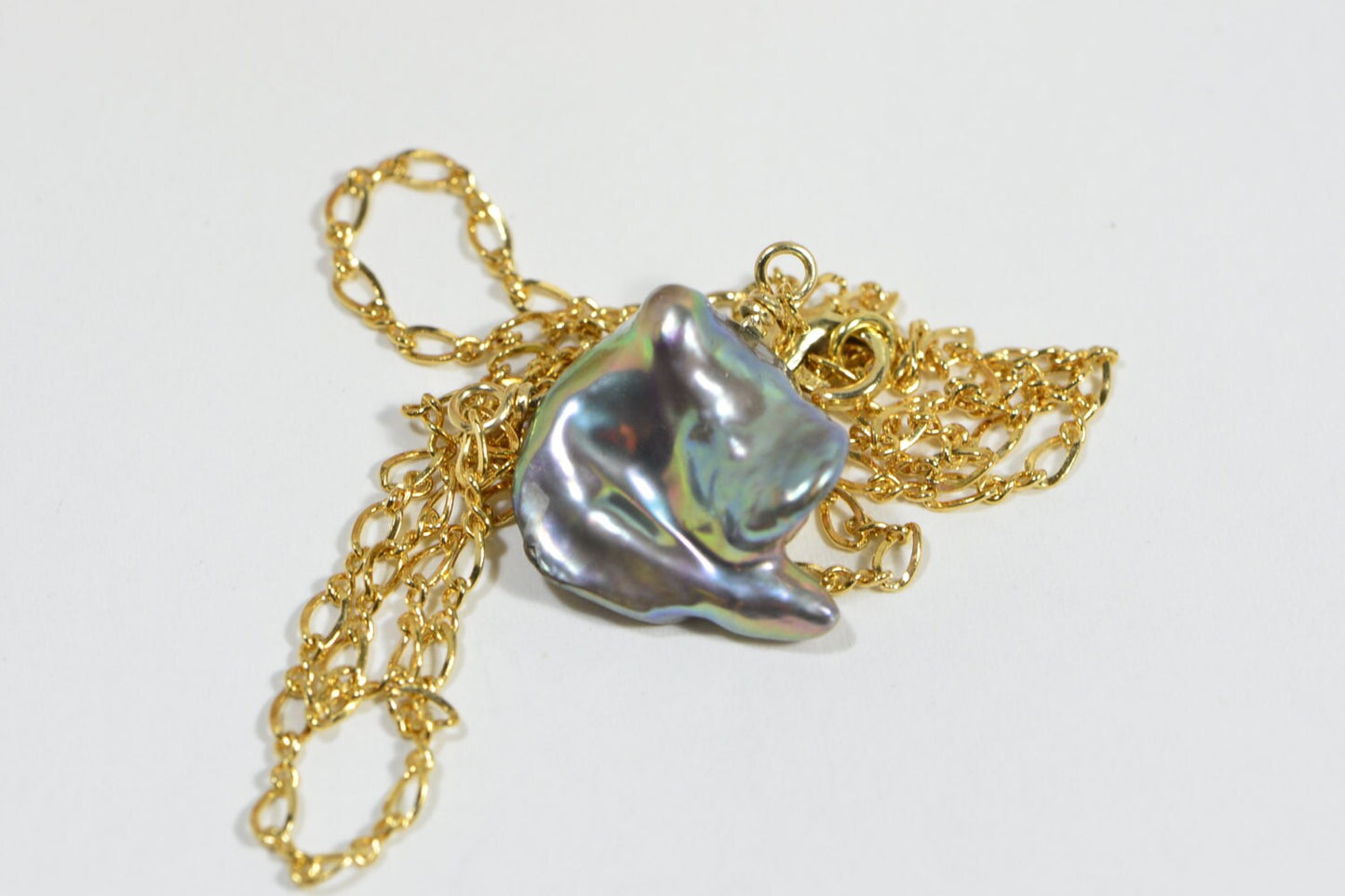 Irregular Pearl Necklace, 14k Gold Filled Chain, Peacock Luster