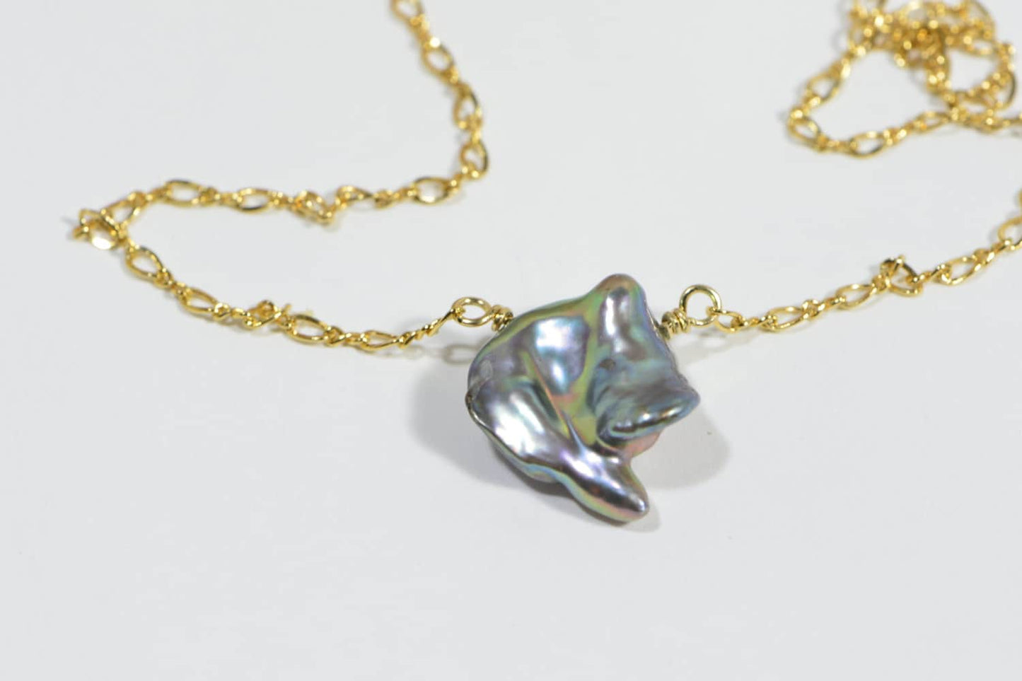 Irregular Pearl Necklace, 14k Gold Filled Chain, Peacock Luster