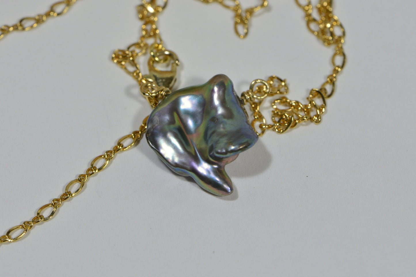Irregular Pearl Necklace, 14k Gold Filled Chain, Peacock Luster