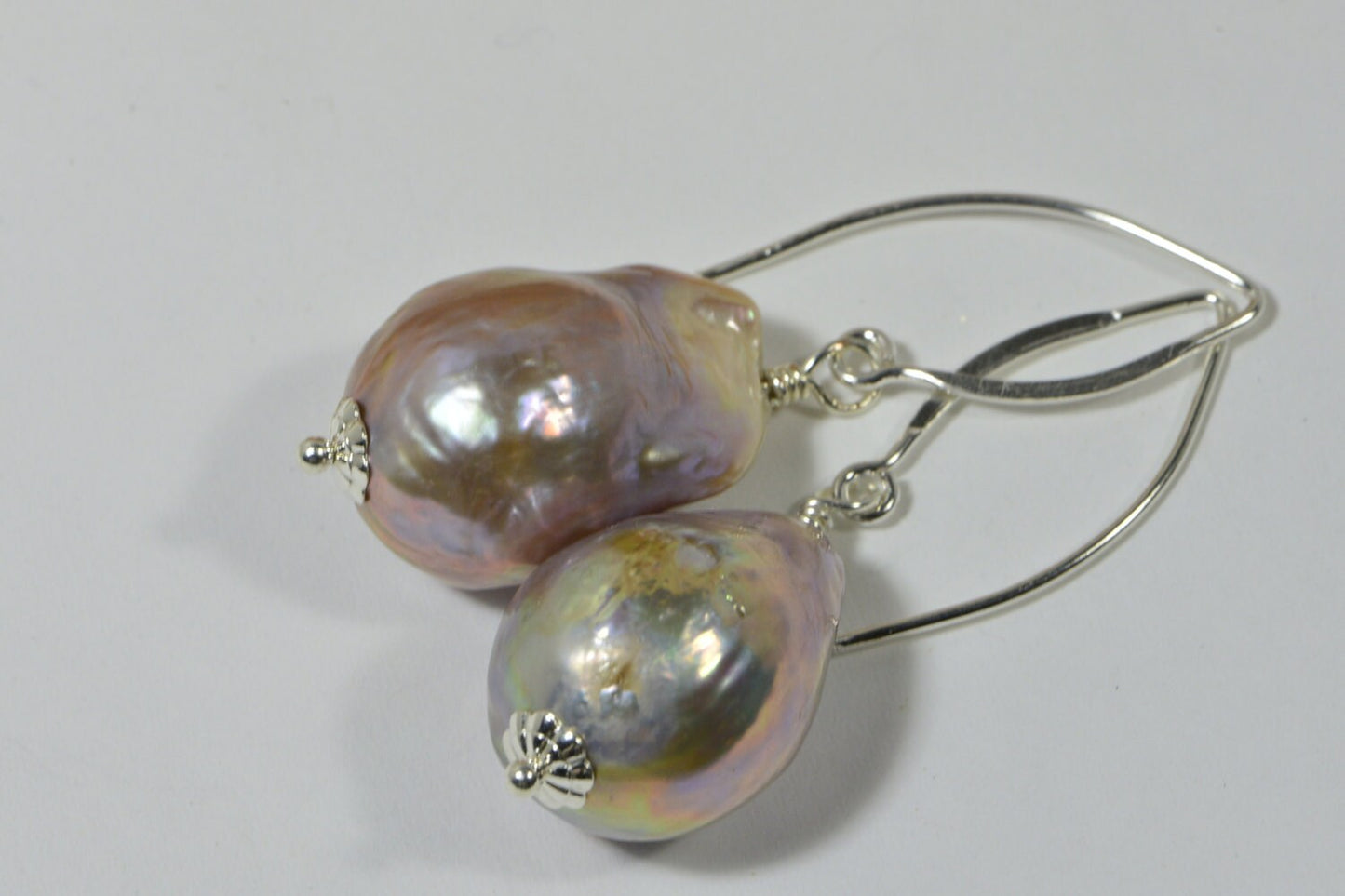 Kasumi Like Pearl Earrings, Sterling Silver, Peacock Luster
