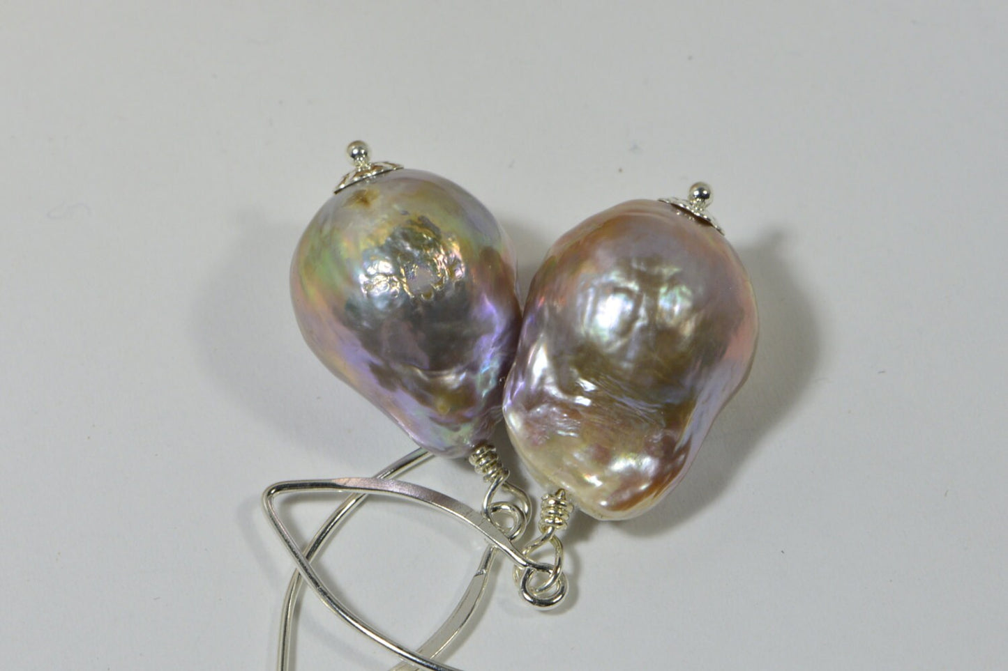 Kasumi Like Pearl Earrings, Sterling Silver, Peacock Luster