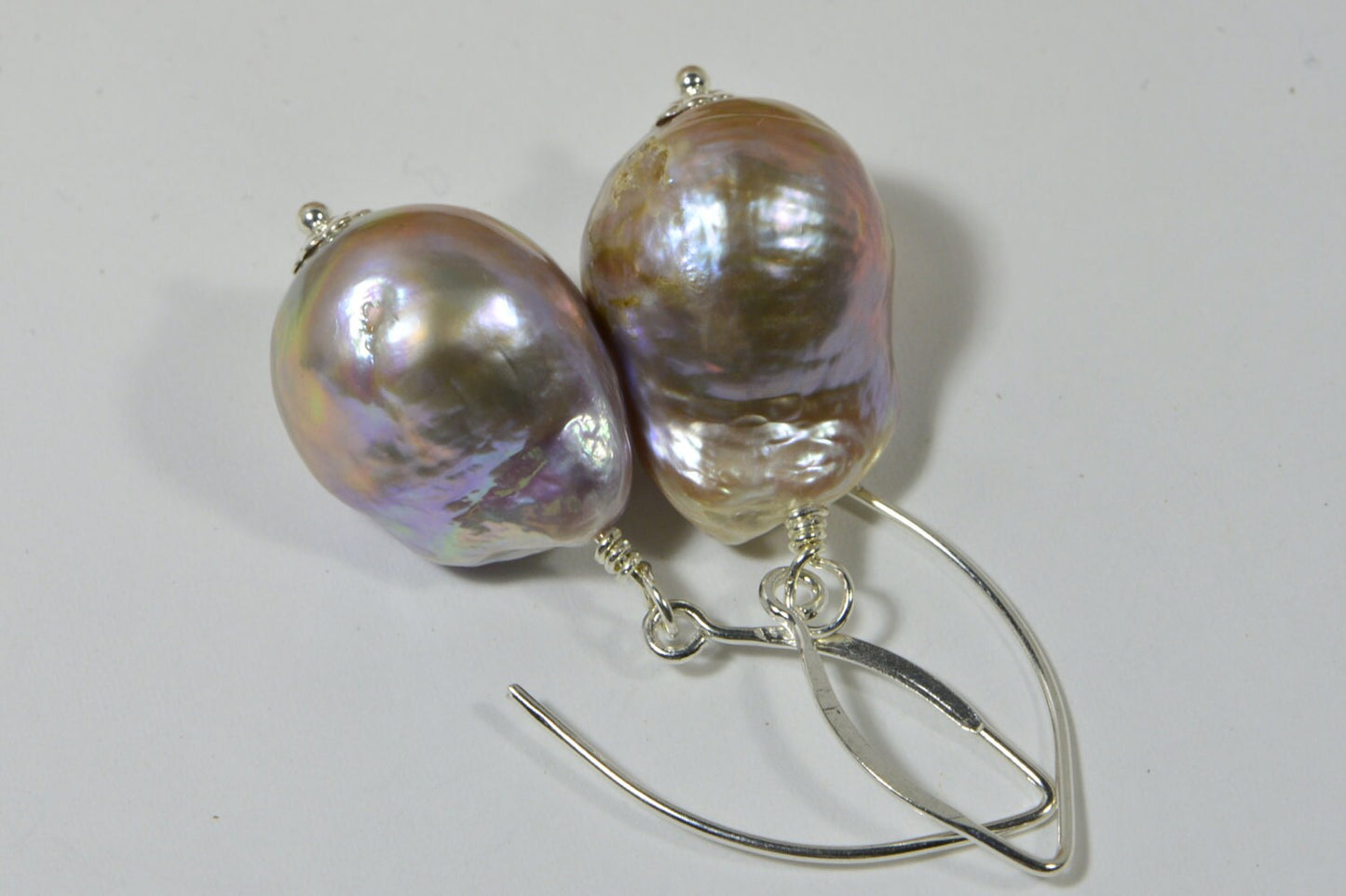 Kasumi Like Pearl Earrings, Sterling Silver, Peacock Luster