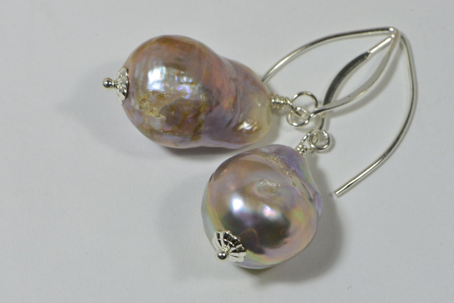 Kasumi Like Pearl Earrings, Sterling Silver, Peacock Luster
