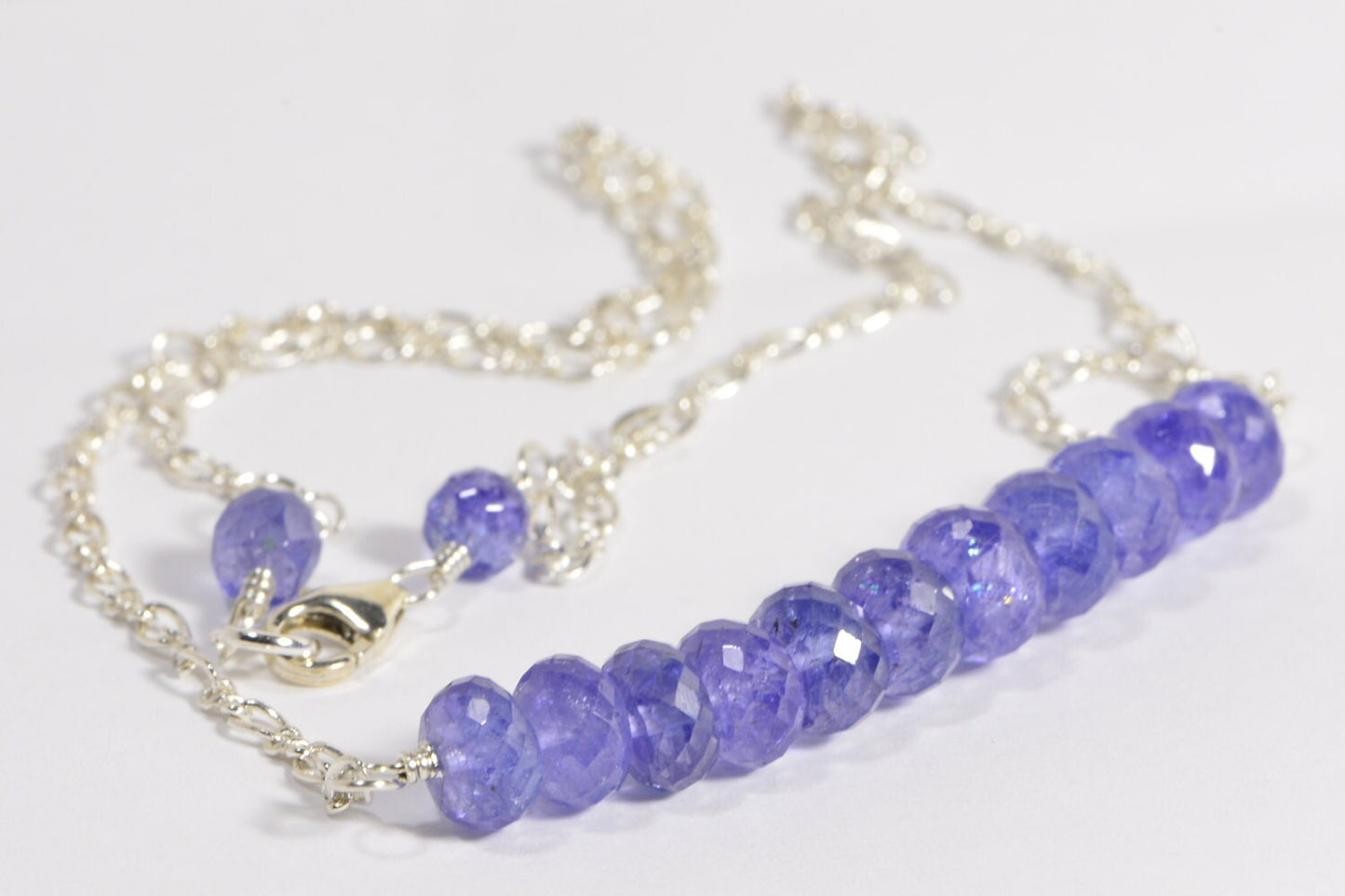 Handmade Tanzanite Bar Necklace, Sterling Silver Chain