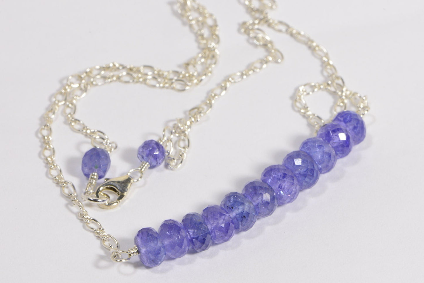 Handmade Tanzanite Bar Necklace, Sterling Silver Chain