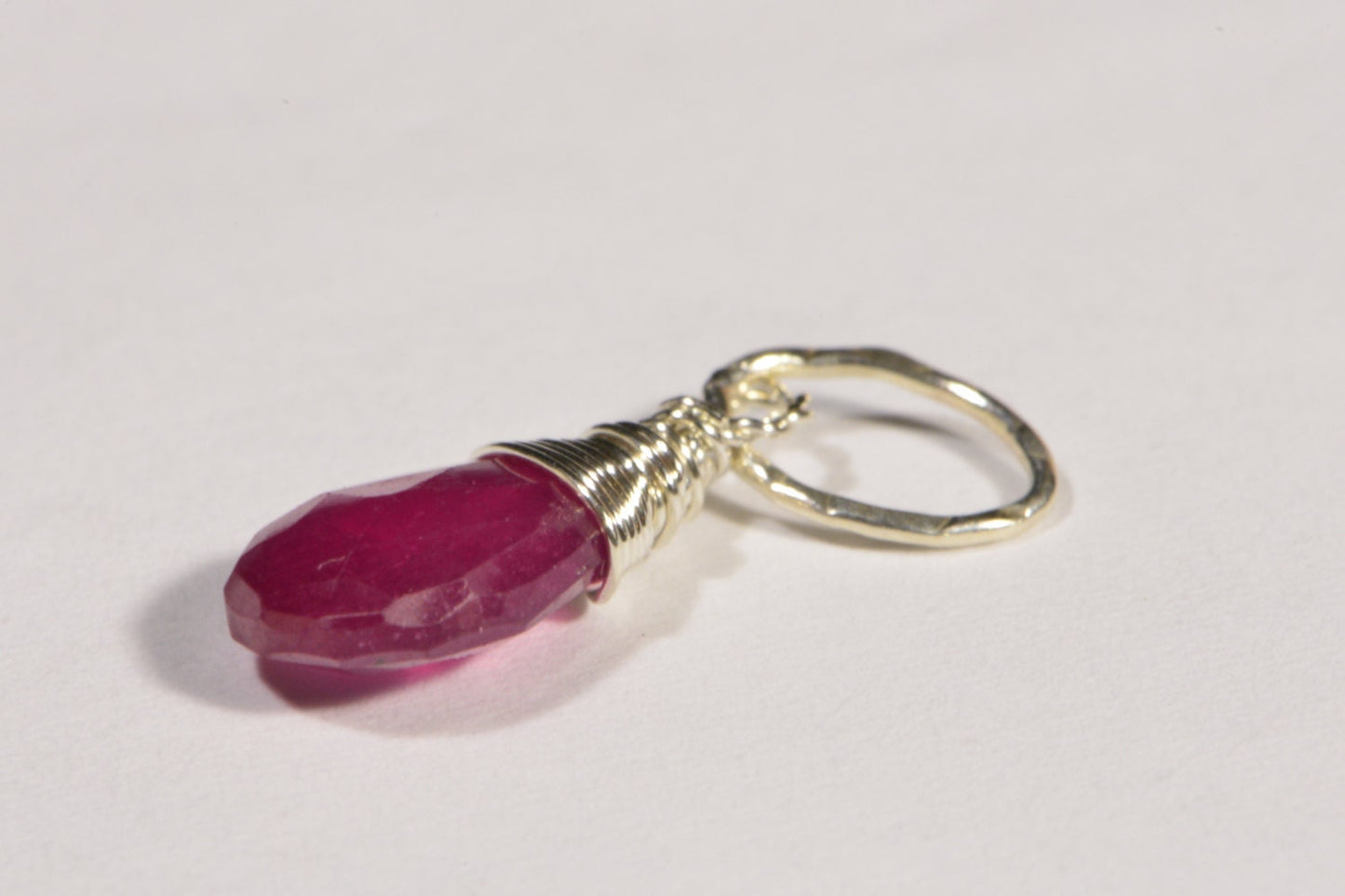 Natural Ruby Briolette Pendant: Sterling Silver Wire Wrapped Gemstone