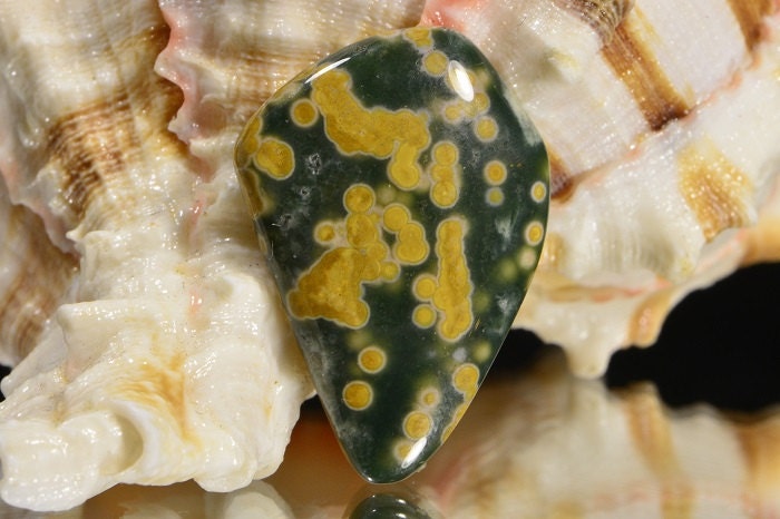 Ocean Jasper Cabochon: Green, Yellow, White Gemstone (24.6x16.5x4.5mm)