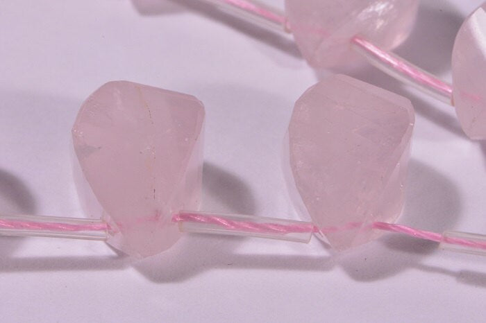 Rose Quartz Teardrop Beads: Spiral Faceted Gemstone, 14.6x9.6mm (2 Beads)
