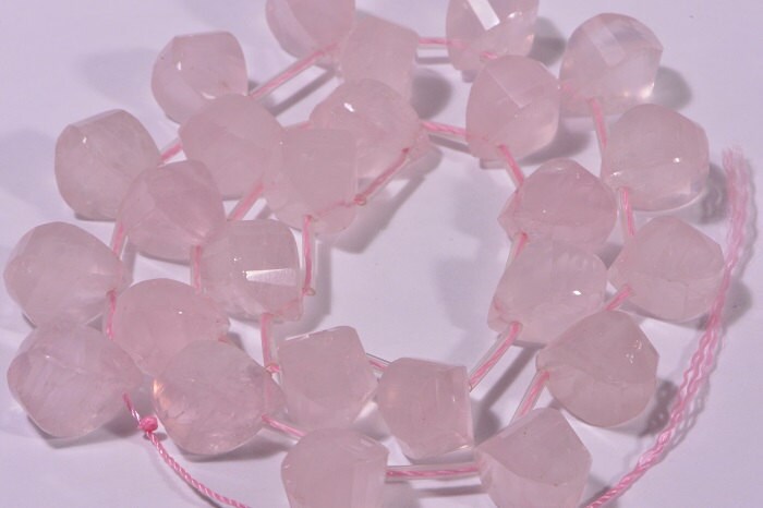 Rose Quartz Teardrop Beads: Spiral Faceted Gemstone, 14.6x9.6mm (2 Beads)