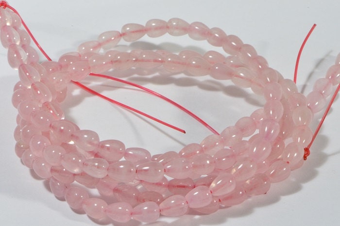 Rose Quartz Teardrop Beads: 6mm Pink Gemstone Strand