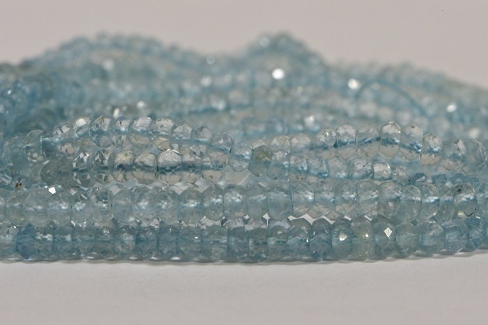 Aquamarine 3mm Facetd Rondelle Beads Natural Gemstone Beads  Jewelry Making Supplies
