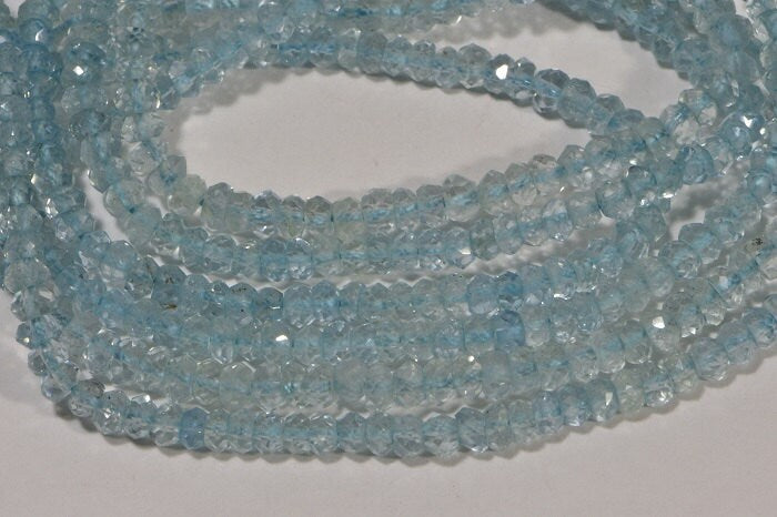 Aquamarine 3mm Facetd Rondelle Beads Natural Gemstone Beads  Jewelry Making Supplies