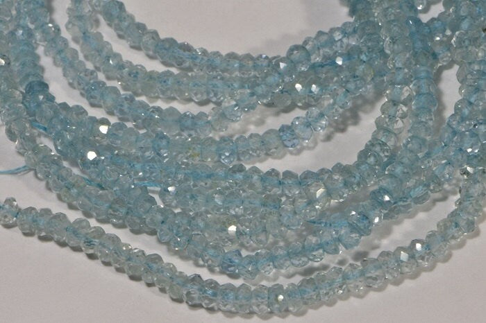 Aquamarine 3mm Facetd Rondelle Beads Natural Gemstone Beads  Jewelry Making Supplies