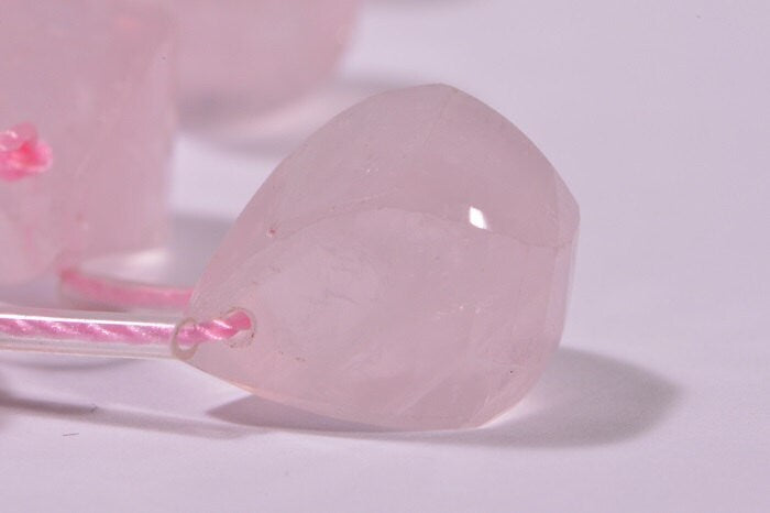 Rose Quartz Teardrop Beads: Spiral Faceted Gemstone, 14.6x9.6mm (2 Beads)