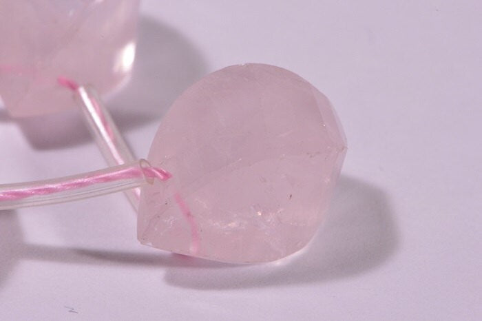 Rose Quartz Teardrop Beads: Spiral Faceted Gemstone, 14.6x9.6mm (2 Beads)