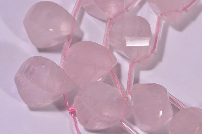 Rose Quartz Teardrop Beads: Spiral Faceted Gemstone, 14.6x9.6mm (2 Beads)