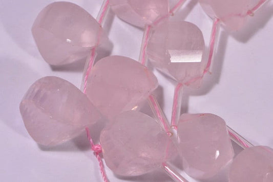Rose Quartz Teardrop Beads: Spiral Faceted Gemstone, 14.6x9.6mm (2 Beads)