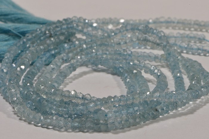 Aquamarine 3mm Facetd Rondelle Beads Natural Gemstone Beads  Jewelry Making Supplies