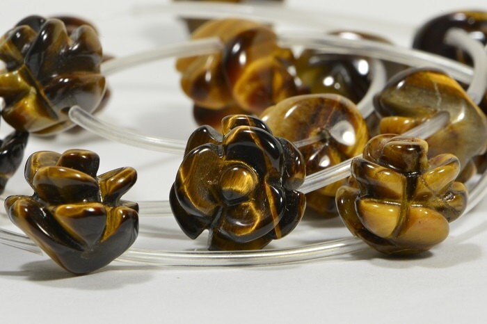 Tiger Eye Carved Rose Beads: Natural Gemstone Craft Supplies (2, 12mm)