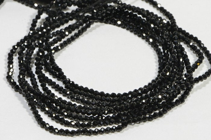 2mm Faceted Black Onyx Beads: Natural Gemstone Jewelry Making, 13" Strand