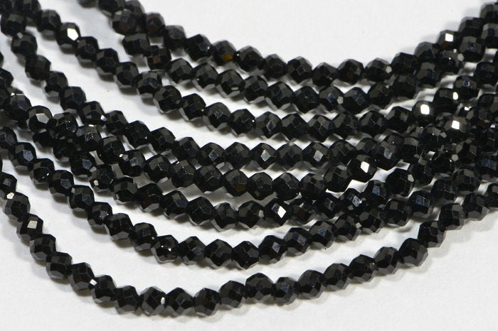 Black Onyx 2 mm Strands Faceted Round Natural Gemstone Beads Jewelry Making Supplies