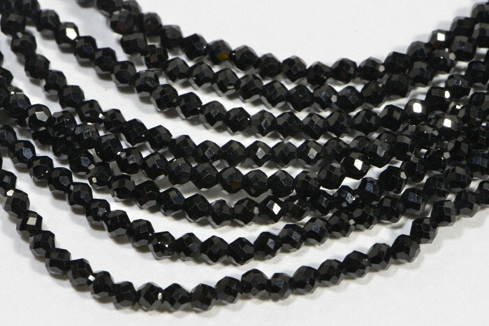 2mm Faceted Black Onyx Beads: Natural Gemstone Jewelry Making, 13" Strand