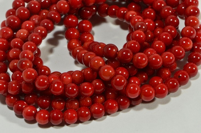 6mm Red Coral Round Beads: Jewelry Making Supplies, 16" Strand