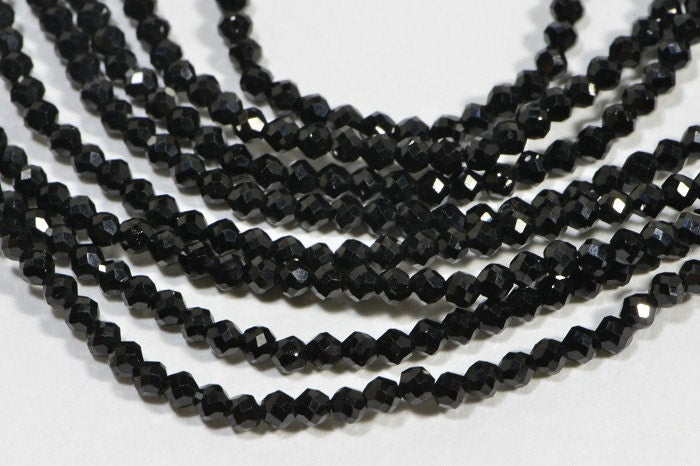 Black Onyx 2 mm Strands Faceted Round Natural Gemstone Beads Jewelry Making Supplies
