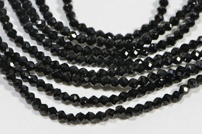 2mm Faceted Black Onyx Beads: Natural Gemstone Jewelry Making, 13" Strand