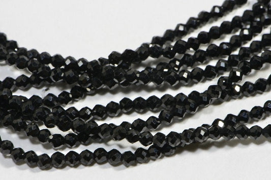 Black Onyx 2 mm Strands Faceted Round Natural Gemstone Beads Jewelry Making Supplies