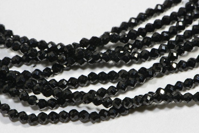 2mm Faceted Black Onyx Beads: Natural Gemstone Jewelry Making, 13" Strand
