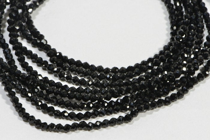 2mm Faceted Black Onyx Beads: Natural Gemstone Jewelry Making, 13" Strand