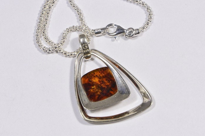 Baltic Amber Necklace Gemstone Amber Pendant Sterling Silver Jewelry