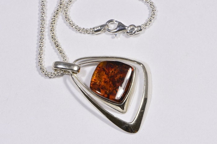 Baltic Amber Necklace Gemstone Amber Pendant Sterling Silver Jewelry