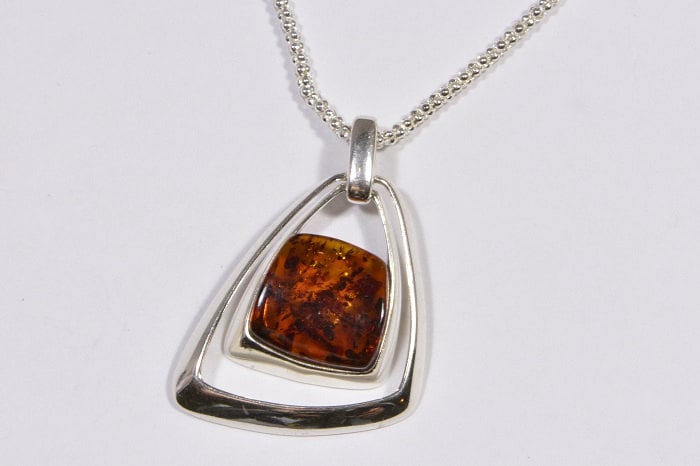 Baltic Amber Necklace Gemstone Amber Pendant Sterling Silver Jewelry