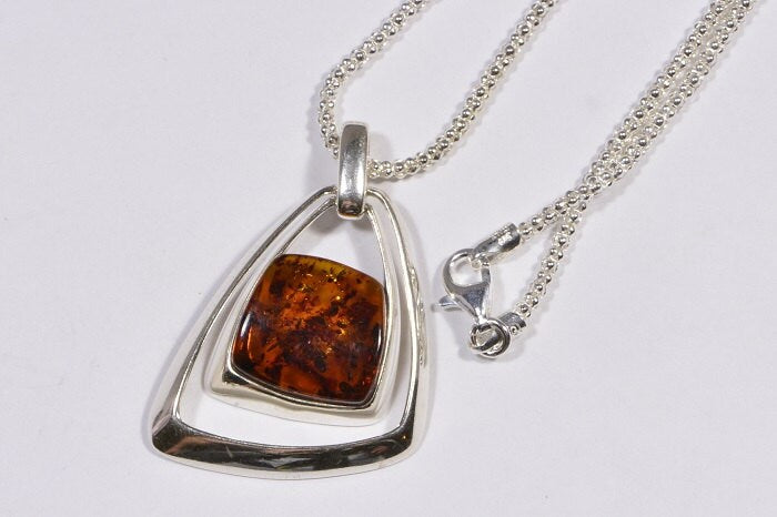 Baltic Amber Necklace Gemstone Amber Pendant Sterling Silver Jewelry