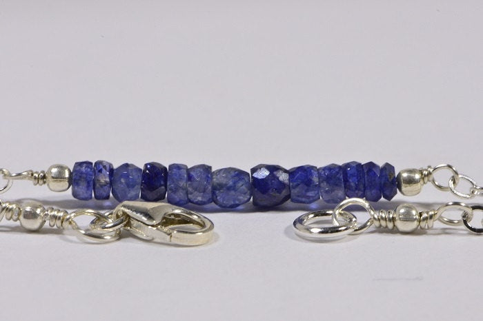 Blue Sapphire Bar Necklace, Raw Sterling Silver, September Birthstone