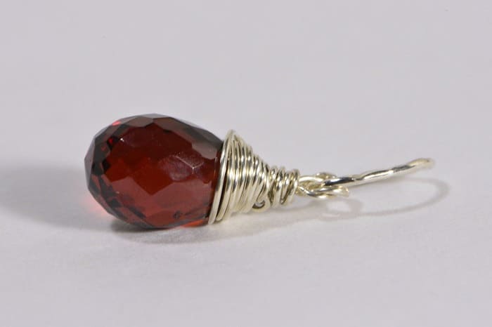 Sterling Silver Wire Wrapped Garnet Pendant, Teardrop Briolette Charm