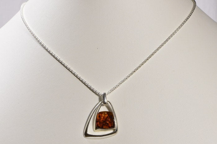 Baltic Amber Necklace Gemstone Amber Pendant Sterling Silver Jewelry