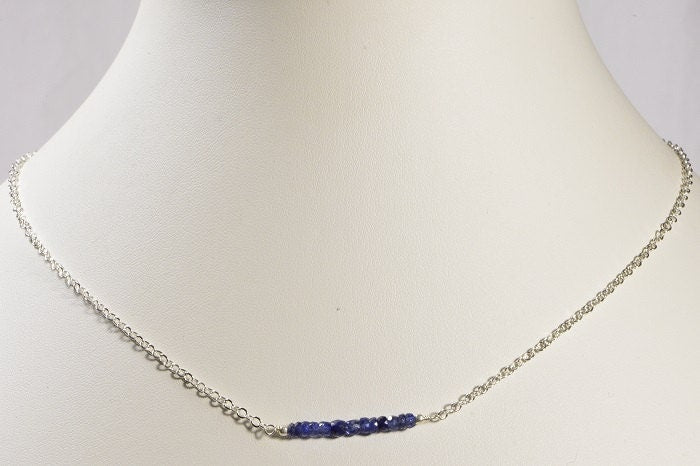 Blue Sapphire Bar Necklace, Raw Sterling Silver, September Birthstone
