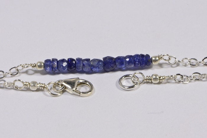 Blue Sapphire Bar Necklace, Raw Sterling Silver, September Birthstone