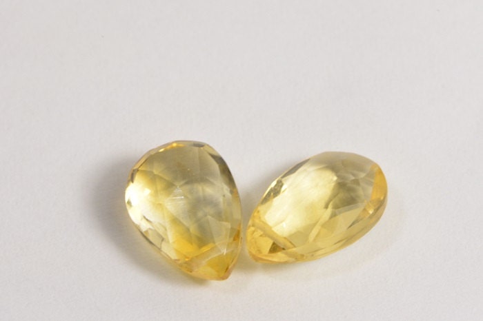 Faceted Citrine Briolette Beads: Natural Yellow Gemstone, Jewelry Making (2 beads)