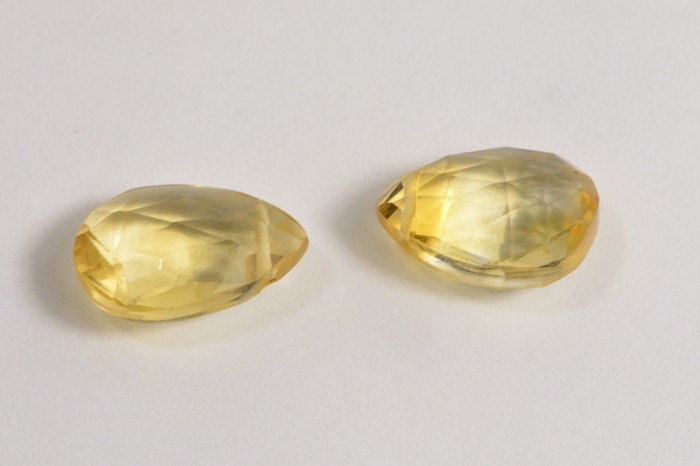 Faceted Citrine Briolette Beads: Natural Yellow Gemstone, Jewelry Making (2 beads)