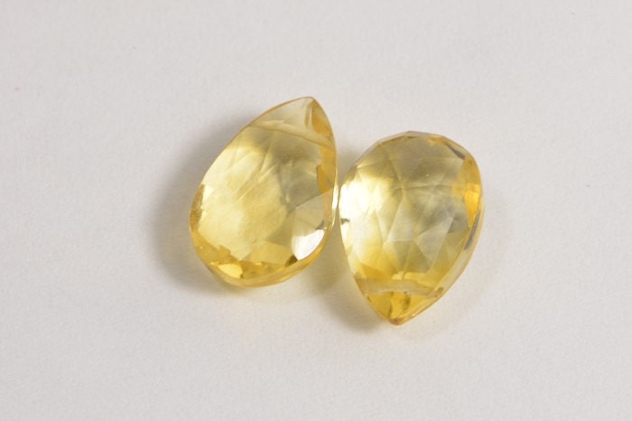 Faceted Citrine Briolette Beads: Natural Yellow Gemstone, Jewelry Making (2 beads)