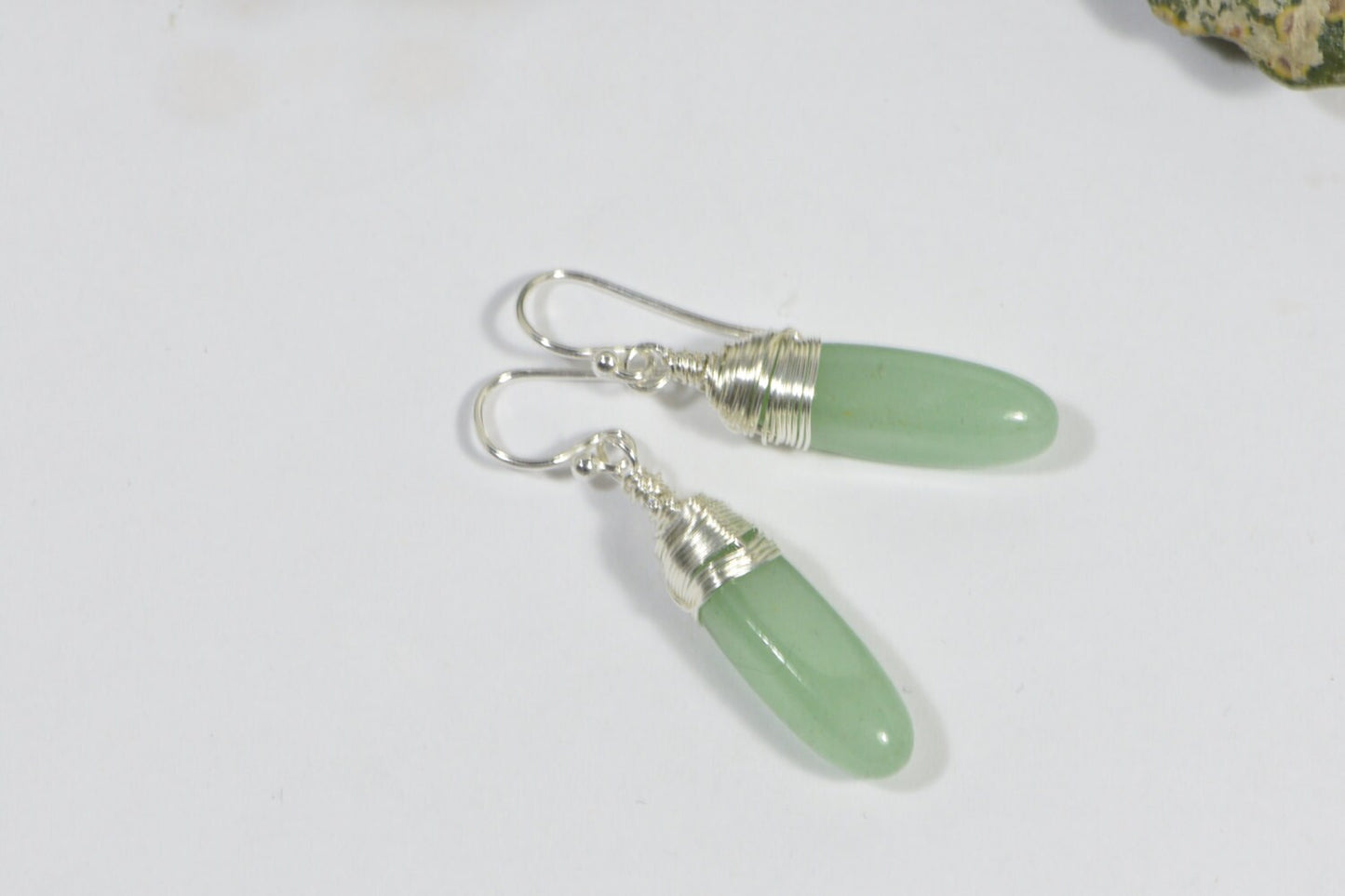 Green Aventurine Necklace set. Wire Wrapped Pendant. Natural Gemstone Necklace