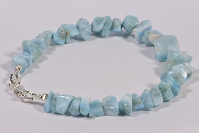 Nugget Larimar Bracelet, Chunky Gemstone, Sterling Silver Clasp