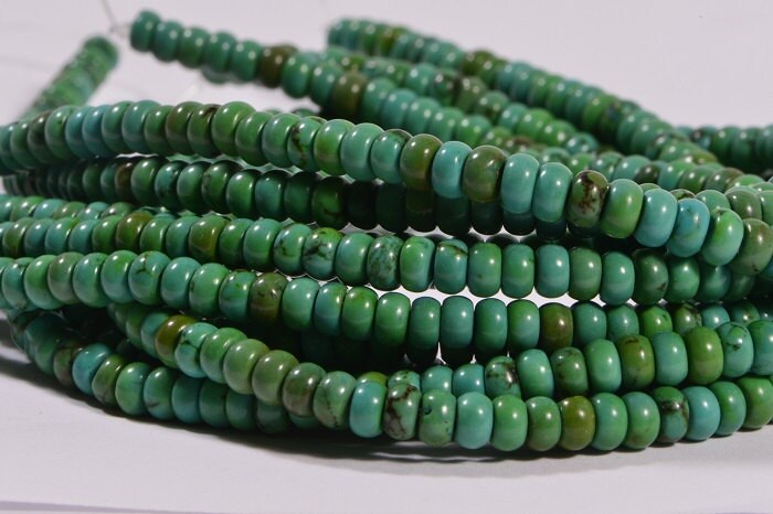 Green Turquoise Rondelle Beads 4mm: Tibetan Gemstone Strand