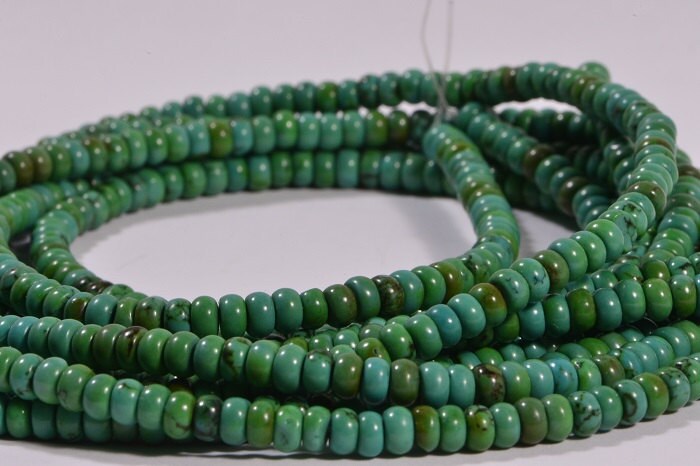 Green Turquoise Rondelle Beads 4mm: Tibetan Gemstone Strand